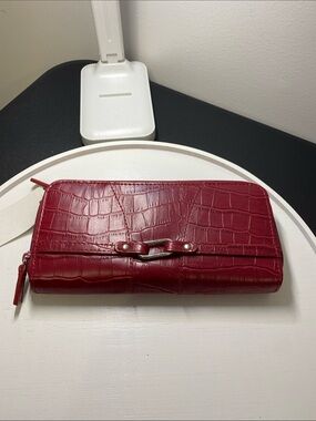 4 for $25 - Vintage Faux Croc-Embossed Red Zip-Around Wallet, NWT